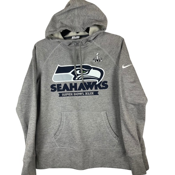 Nike Tops - Nike Seattle Seahawks Super‎ Bowl XLIX Therma-FIT Hoodie Grey Womens M